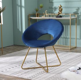 Slatina Blue Silky Velvet Upholstered Accent Chair with Gold Tone Finished Base