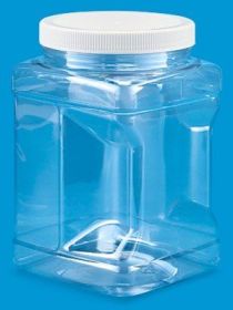 Clear Food Grade PET Plastic Square Grip Storage Jar w/Cap - 48 Fluid Ounces (4-5 Cup Storage Capacity) BUY 1 GET 1 FREE (MIX AND MATCH - PROMO APPLIE