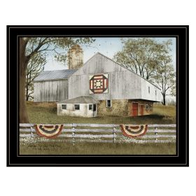 Trendy Decor 4U "American Star Quilt Block Barn" Framed Wall Art, Modern Home Decor Framed Print for Living Room