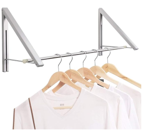 Laundry Room Drying Rack Wall Mounted Clothes Hanger Folding Wall Coat Racks Aluminum Home Storage Organiser Space Savers Silver 2 Rakcs With Rod (Color: Silver)