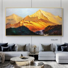 Handmade Gold Mountain Oil Painting on Canvas Original Landscape Painting Winter Snow Scene Murals Custom Painting Home Decor (size: 40x80cm)